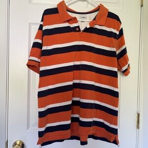 L.L. Bean Men's Orange and Black Striped Polo